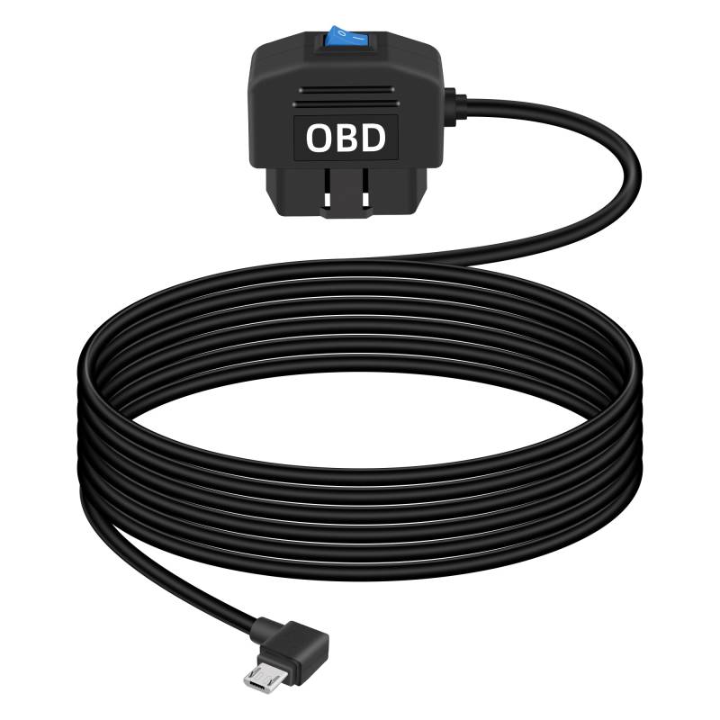 GELRHONR OBD-Stromkabel für Dashcam, Auto OBD zu Angle Micro OBD Power Cable-, Adapter mit Schalttaste OBD2 Dashcam Hardwire Kit, 24 Stunden Überwachung, 2 Modi, 12-24V bis 5V/3A, 11,5ft von GELRHONR