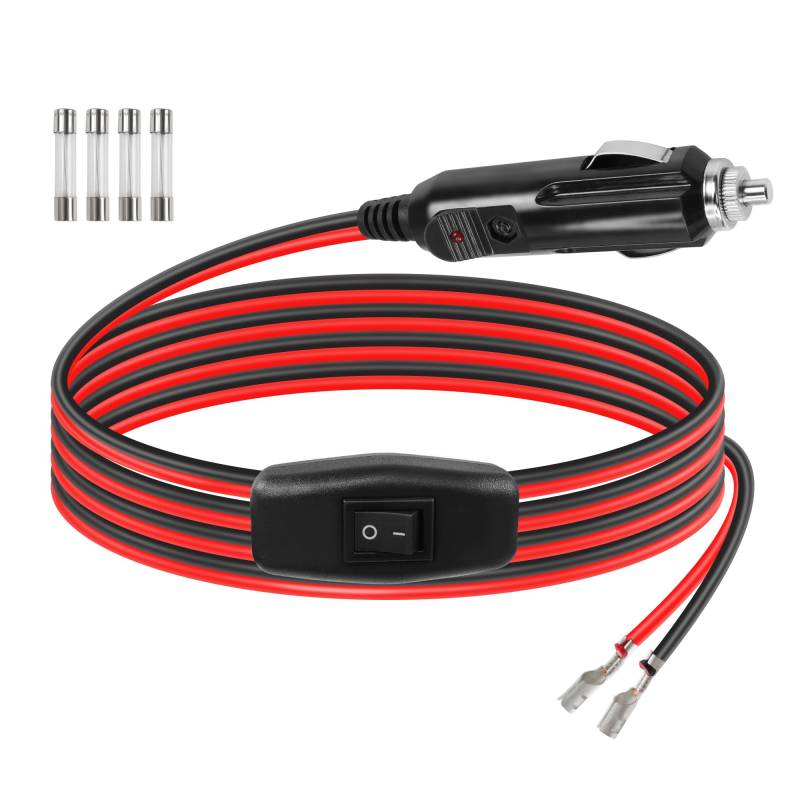 GELRHONR Zigarettenanzünder Stecker Verlängerungskabel mit Ein/Aus Schalter, 12 Volt Ersatz Auto Zigarettenanzünder KFZ Stecker mit Kabeln,LED-Licht, 15A Sicherung (1M/3.2Ft) von GELRHONR