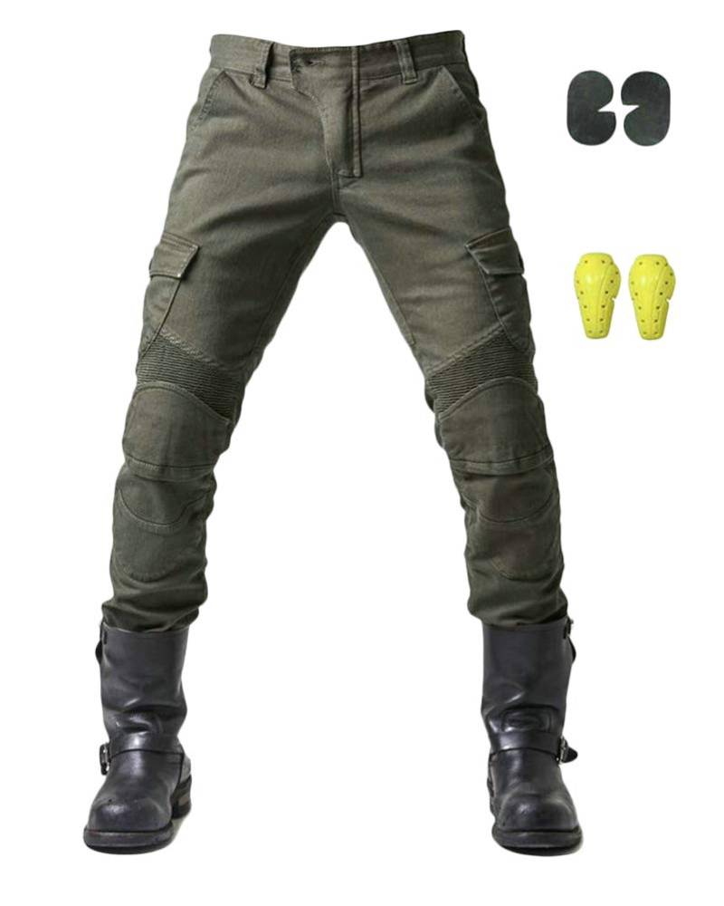 Sportliche Motorrad Hose Mit Protektoren Motorradhose mit Oberschenkeltaschen ，Grün,XL von GELing