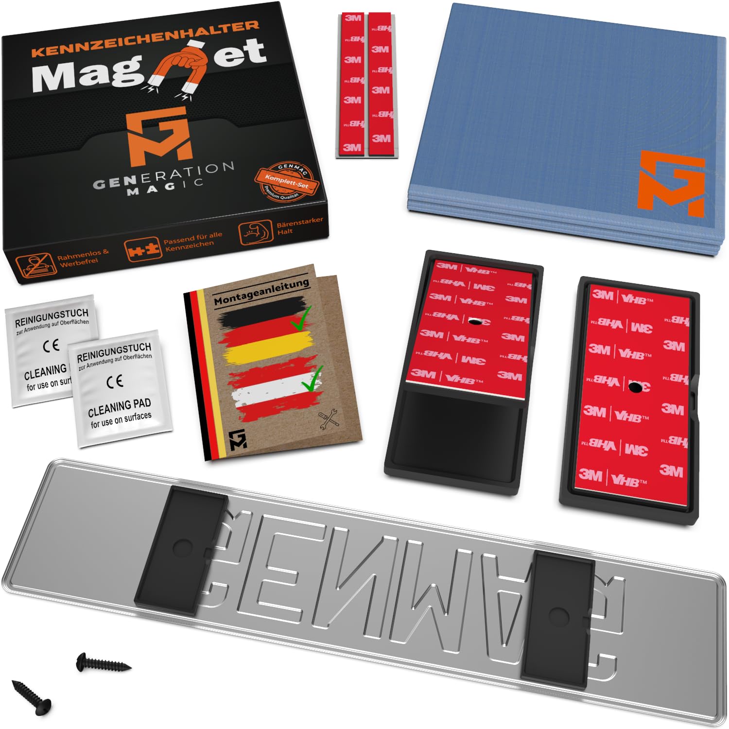 GENMAG® 1x Magnet Kennzeichenhalter Rahmenlos [Extra-Stark & Universal] Kennzeichenhalter Magnet | Wetterfeste Magnetische Kennzeichenhalter | Rahmenlose Kennzeichenhalter Österreich & Deutschland von GENMAG