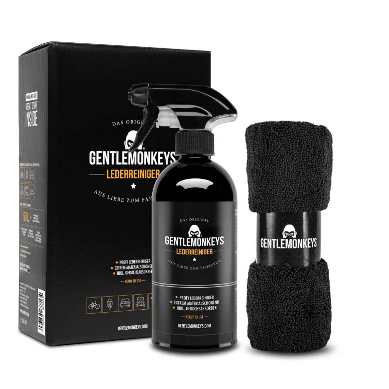 GENTLEMONKEYS Profi Lederreiniger Set (500ml + Mikrofasertuch) • Porentiefe Reinigung Aller pigmentierten Glattleder • Extrem materialschonend • Biologisch abbaubar & nachhaltig von GENTLEMONKEYS