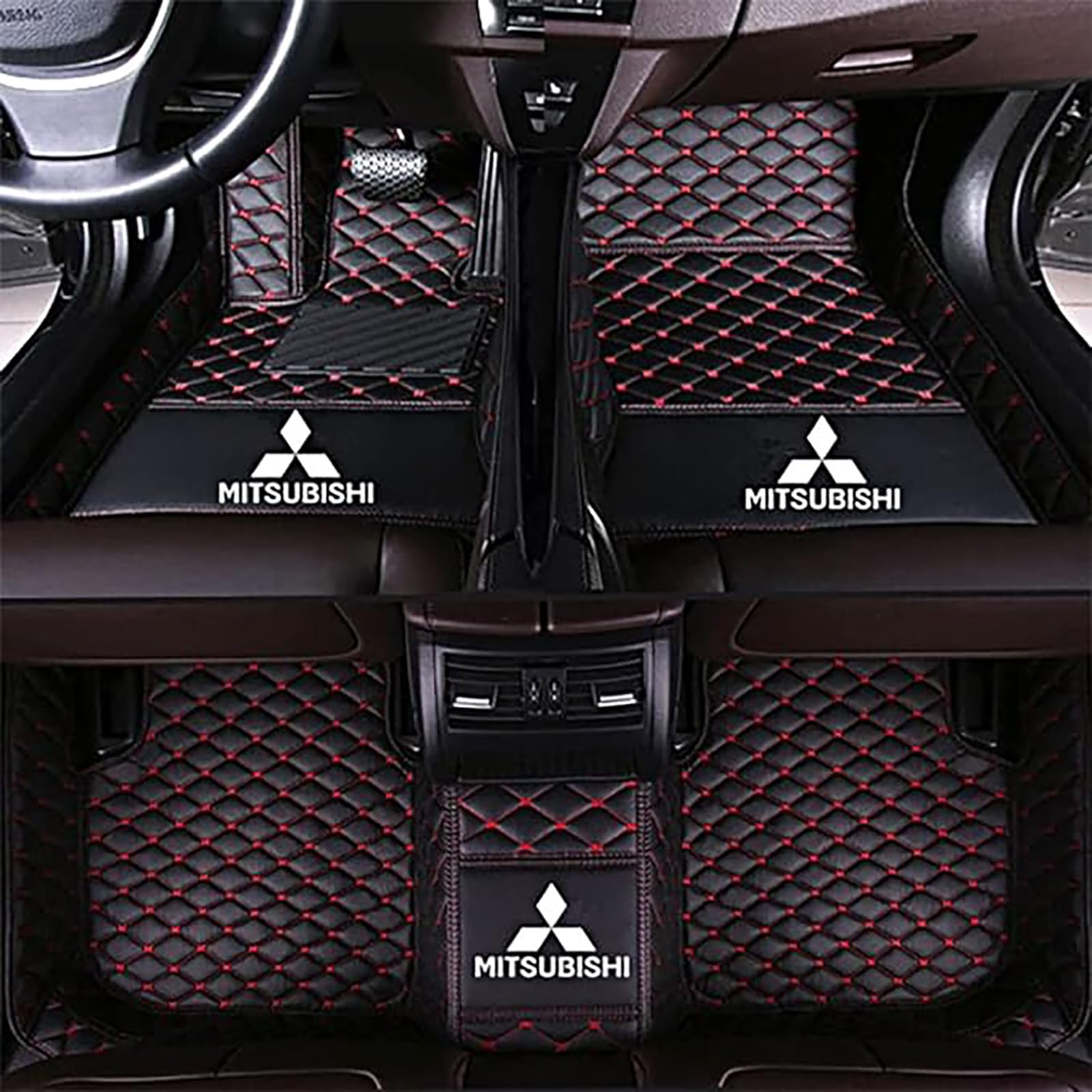 GENTRE Nach Maß Auto Fußmatten für Mitsubishi ASX (RVR) 2014-2019,All Weather Luxus PU Leder Teppich Wasserdicht Anti-Rutsch Automatten Volle Abdeckung Schutz,C-BlackRed von GENTRE