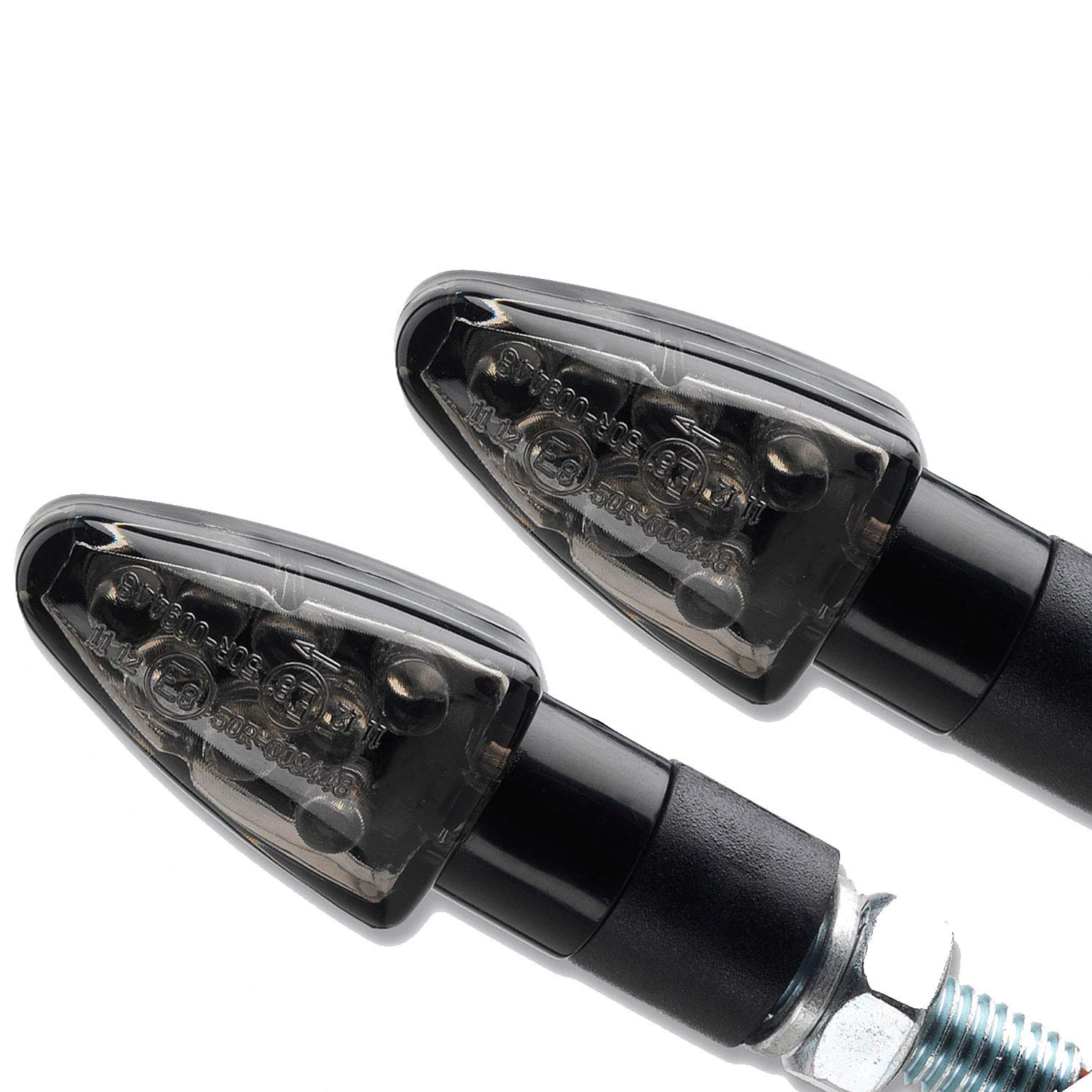 Germany Motorsports LED Motorrad Mini Blinker Wizzard Schwarz kurz universal 12V e-geprüft vorn hinten (Getöntes Glas, 1 Paar) von Germany Motorsports