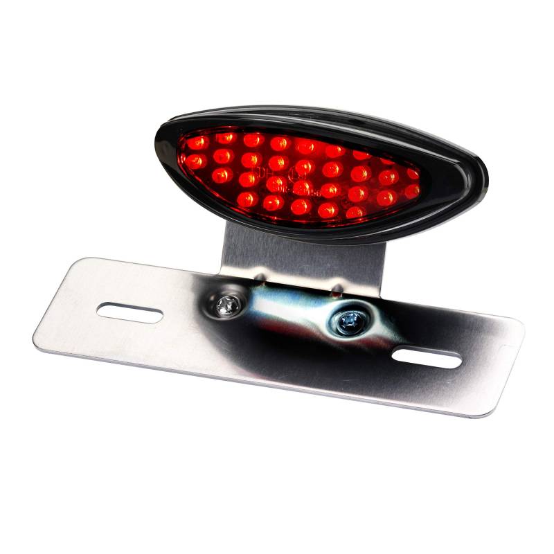 LED Motorrad Rücklicht Classic mit Kennzeichenträger und Kennzeichenbeleuchtung Schwarz Rotes Glas Quad ATV Roller Scooter von GERMANY MOTORSPORTS