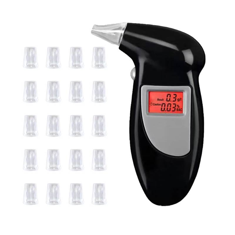 GERUI Alkoholtester，Alkoholtester Polizeigenau，Promilletester mit 20 Mundstücke, Professioneller Tragbarer Alkoholtester，Alkohol Tester Mit LED-Display Digital Schnell von GERUI