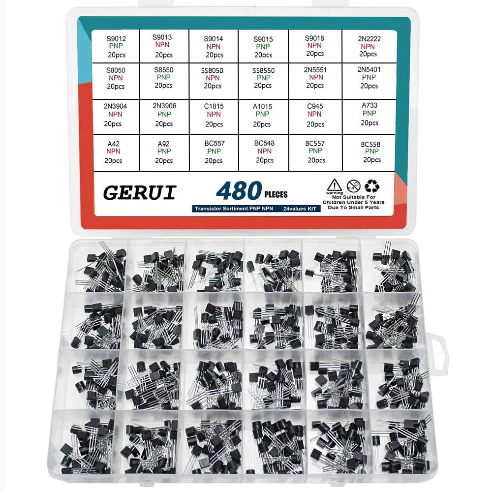 Transistor Assortment Kit 24 Values 480pcs PNP NPN Transistors S9012 S9013 S9017 S9015 S9018 2N2222 S8050 S8550 SS8050 SS8550 2N5551 2N5401 2N3904 2N3906 C1815 A1015 C945 A733 A42 A92 BC547 BC548 BC55 Transistor Assortment Kit 24 Values 480pcs PNP NPN Transistors S9012 S9013 S9017 S9015 S9018 2N2222 S8050 S8550 SS8050 SS8550 2N5551 2N5401 2N3904 2N3906 C1815 A1015 C945 A733 A42 A92 BC547 BC548 BC55 von GERUI