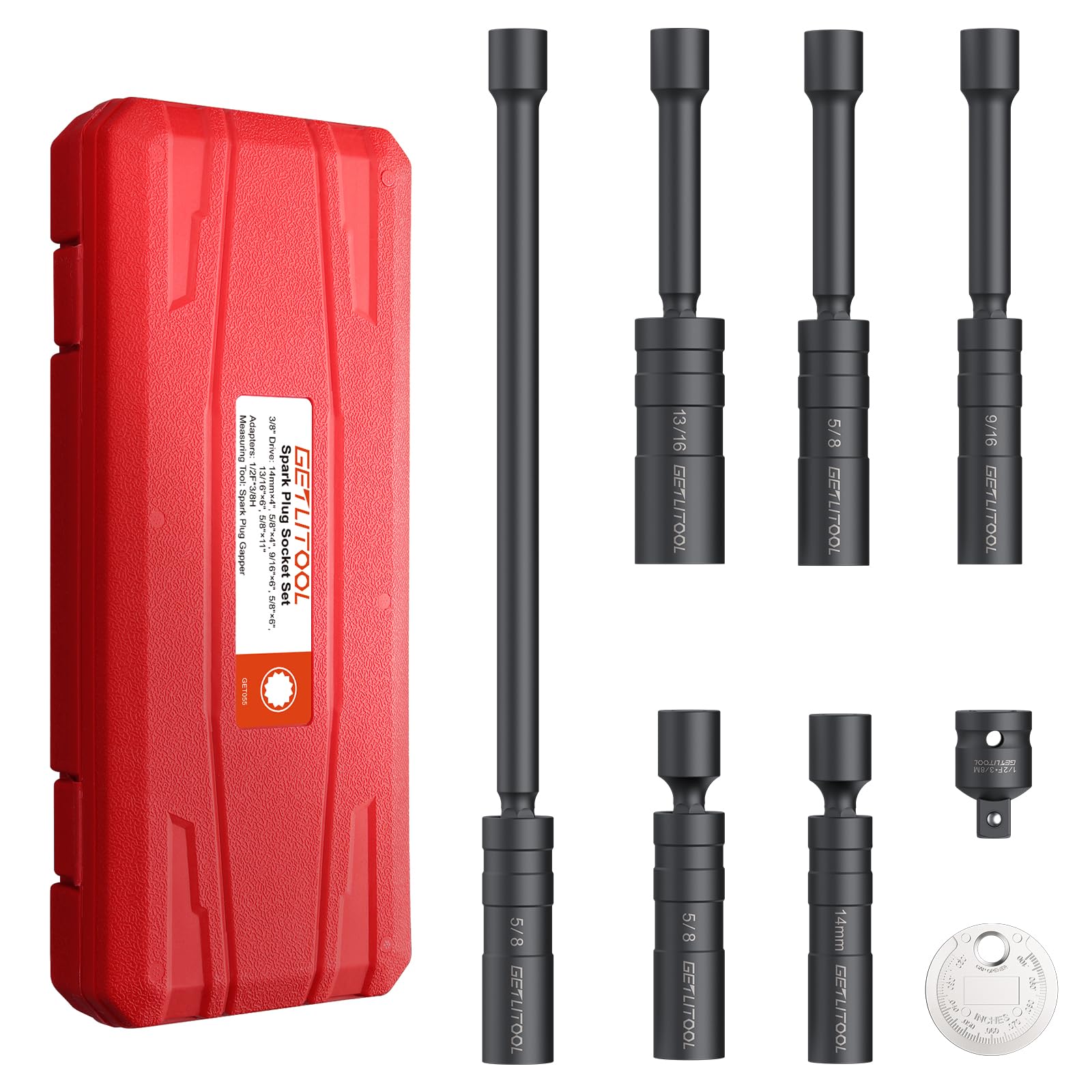 GETLITOOL Zündkerzenschlüssel 14mm 16mm 21mm, 6 Stück Magnet Universal Flexibel Zündkerzenschlüssel Satz Cr-V Stahl mit 1/2 Adapter, Spaltmaß zum Entfernen von Zündkerzen, Schwarz GETLITOOL Zündkerzenschlüssel 14mm 16mm 21mm, 6 Stück Magnet Universal Flexibel Zündkerzenschlüssel Satz Cr-V Stahl mit 1/2 Adapter, Spaltmaß zum Entfernen von Zündkerzen, Schwarz von GETLITOOL