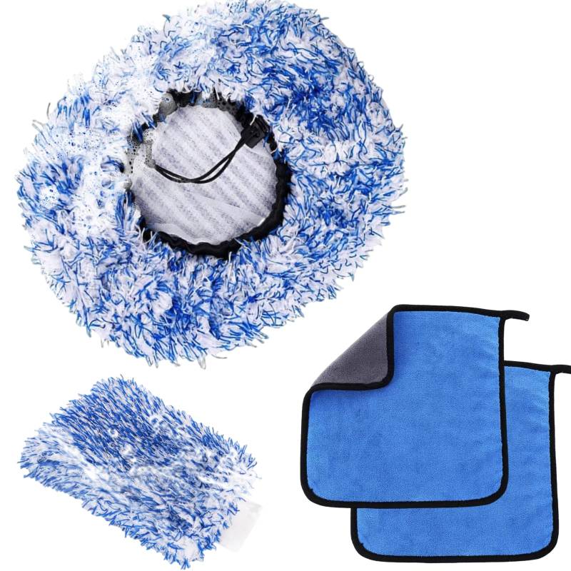 GEXINKEJI Brush Cover Autowaschbürste Autoschwamm SB-Waschbürstenüberzug Anti Kratz Auto Waschen Set Inklusive 2 Mikrofaser Tuch 1 Waschhandschuh Auto Waschbürstenüberzug für Auto Autopflege Set von GEXINKEJI