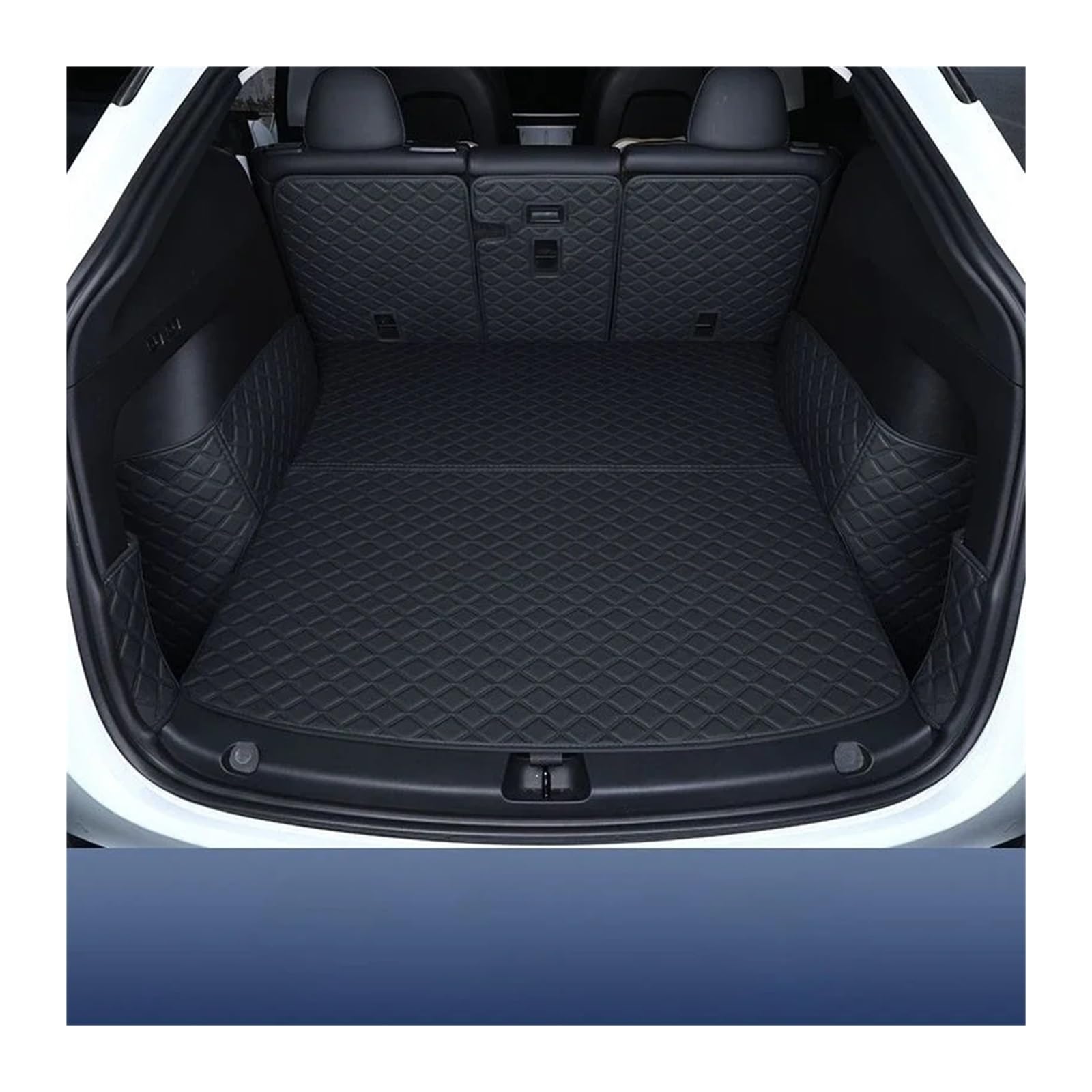 Kofferraummatte Für Tesla Für Modell Y Für Juniper 2022-2025 Auto-Kofferraummatte Hinterer Kofferraum Liner Cargo Leder Boden Teppich Tablett Schutz Zubehör Kofferraum Schutzmatte(Full Set Black) von GFDJDF