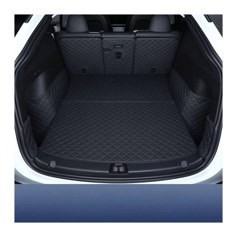 Kofferraummatte Für Tesla Für Modell Y Für Juniper 2022-2025 Auto-Kofferraummatte Hinterer Kofferraum Liner Cargo Leder Boden Teppich Tablett Schutz Zubehör Kofferraum Schutzmatte(Full Set Black) von GFDJDF