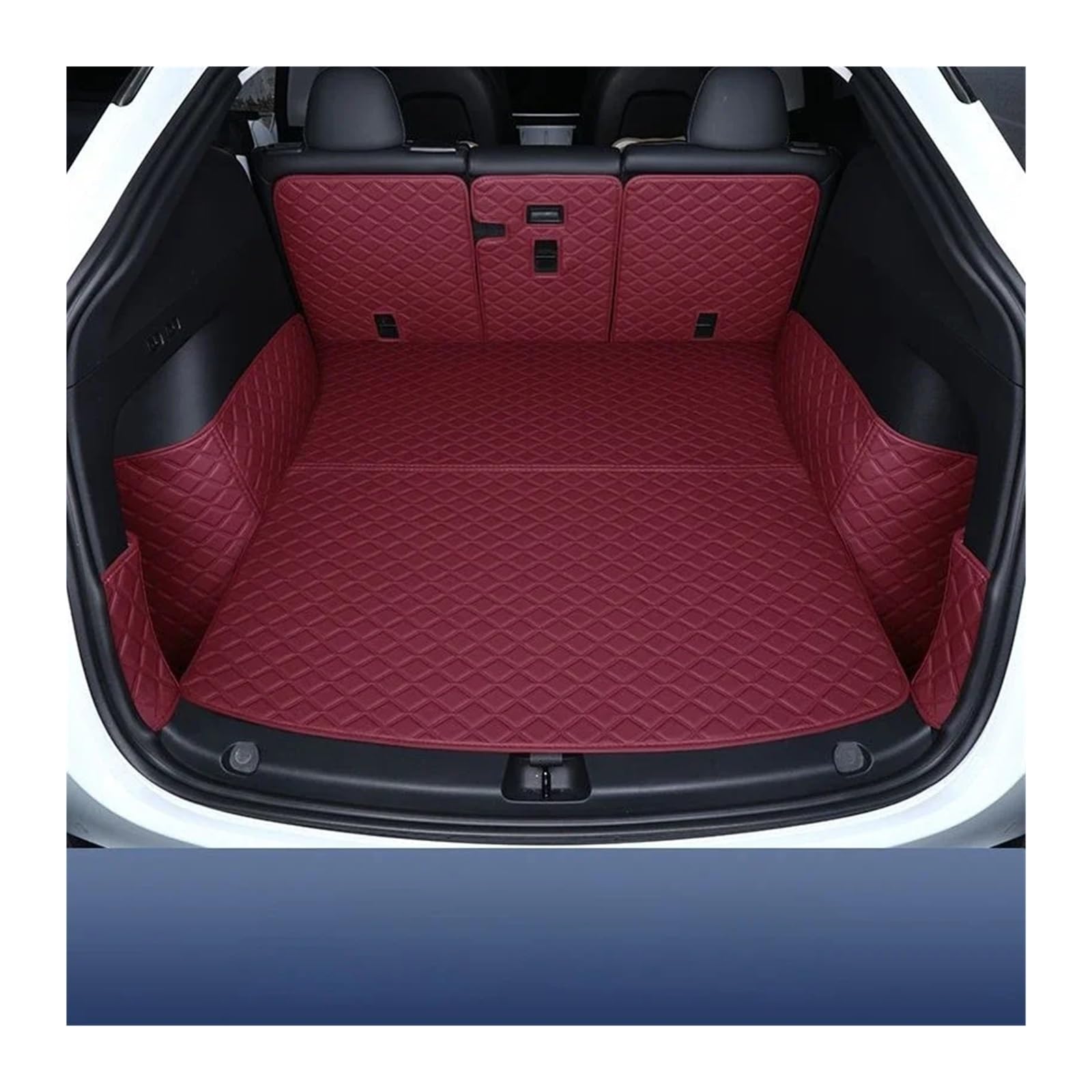 Kofferraummatte Für Tesla Für Modell Y Für Juniper 2022-2025 Auto-Kofferraummatte Hinterer Kofferraum Liner Cargo Leder Boden Teppich Tablett Schutz Zubehör Kofferraum Schutzmatte(Full Set red) von GFDJDF