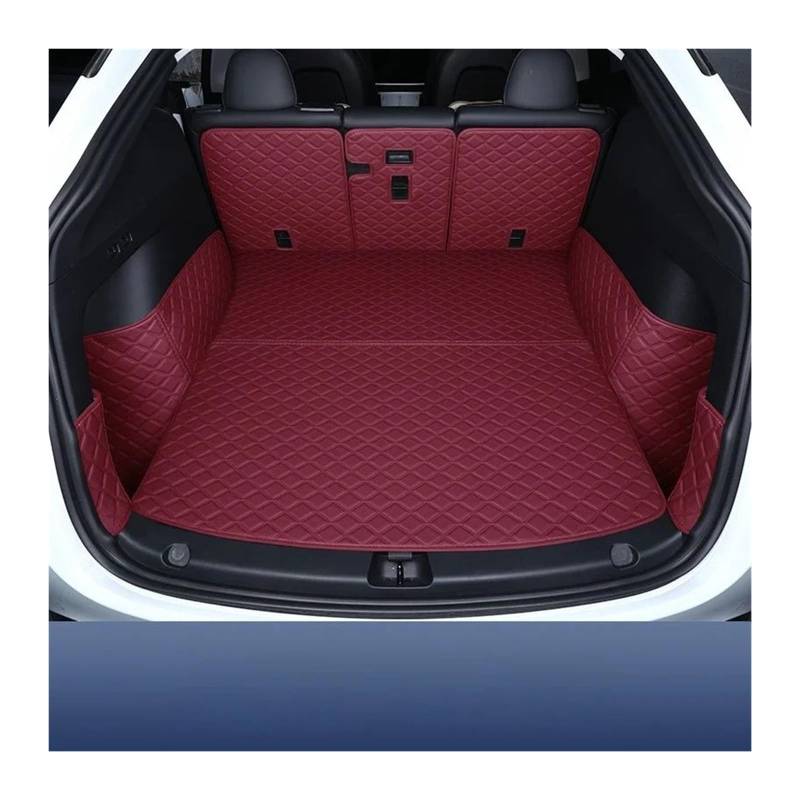 Kofferraummatte Für Tesla Für Modell Y Für Juniper 2022-2025 Auto-Kofferraummatte Hinterer Kofferraum Liner Cargo Leder Boden Teppich Tablett Schutz Zubehör Kofferraum Schutzmatte(Full Set red) von GFDJDF