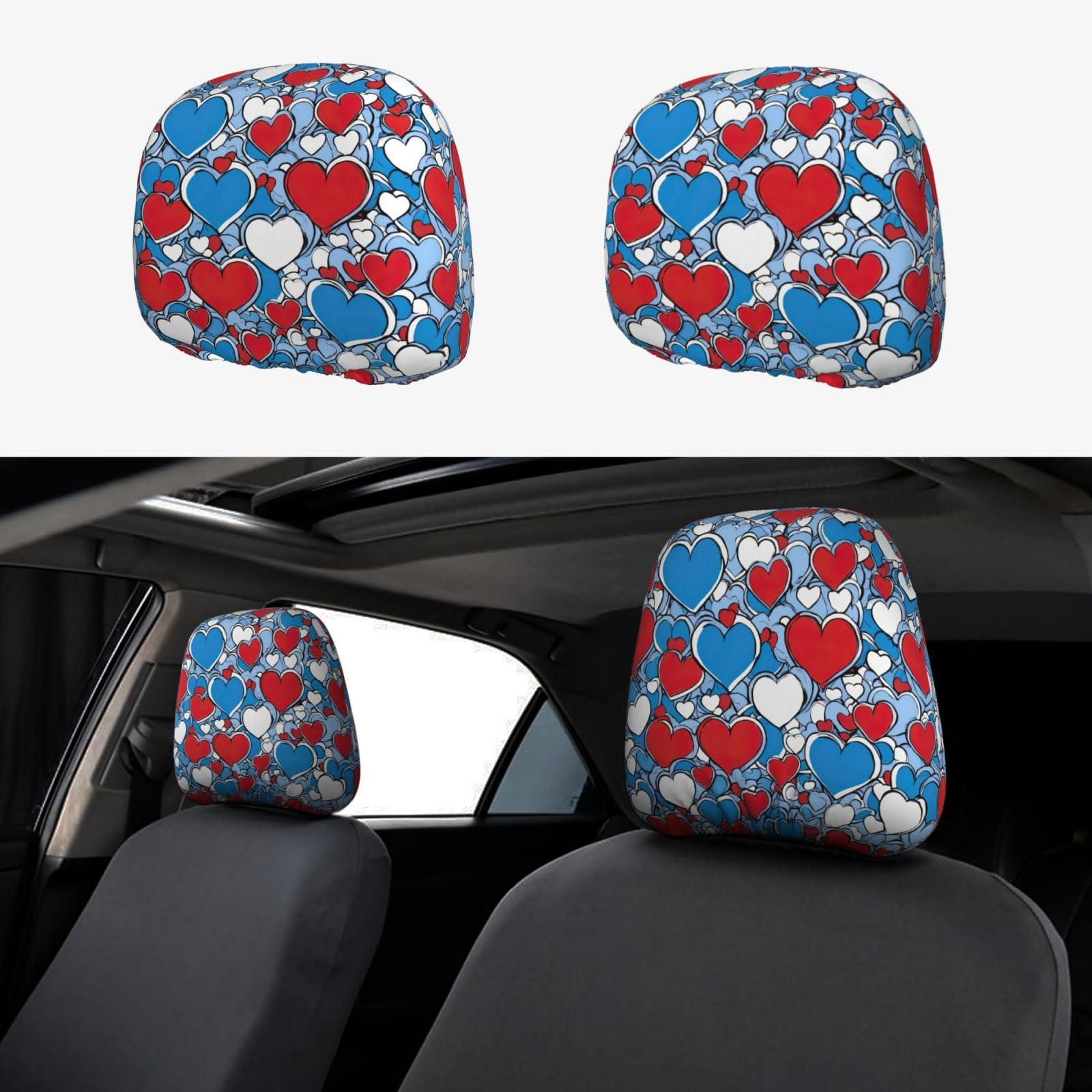 GFXEDSAH Universal Auto-Kopfstützenbezüge, Autositz-Kopfstützenbezug, stilvolles Auto-Kopfstützenbezug-Set mit romantischem Herzmuster GFXEDSAH Universal Auto-Kopfstützenbezüge, Autositz-Kopfstützenbezug, stilvolles Auto-Kopfstützenbezug-Set mit romantischem Herzmuster von GFXEDSAH