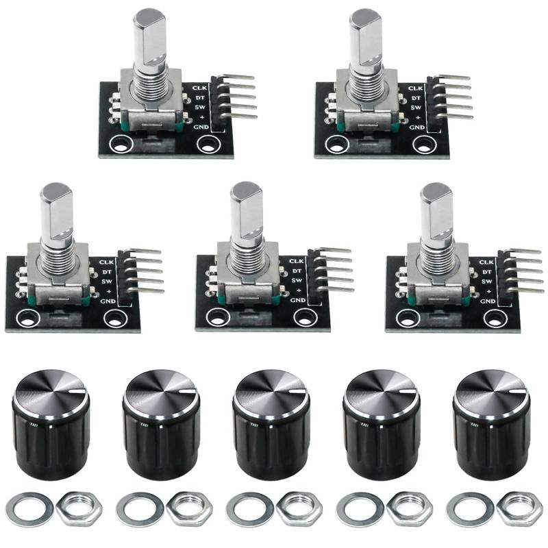 GIAK KY-040 Rotary Encoder Modul Drehgeber 5 Stück 360 Grad Drehgeber Drehwinkelgeber Mit Druckknopf Für Automobilelektronik Multimedia-Audio von GIAK