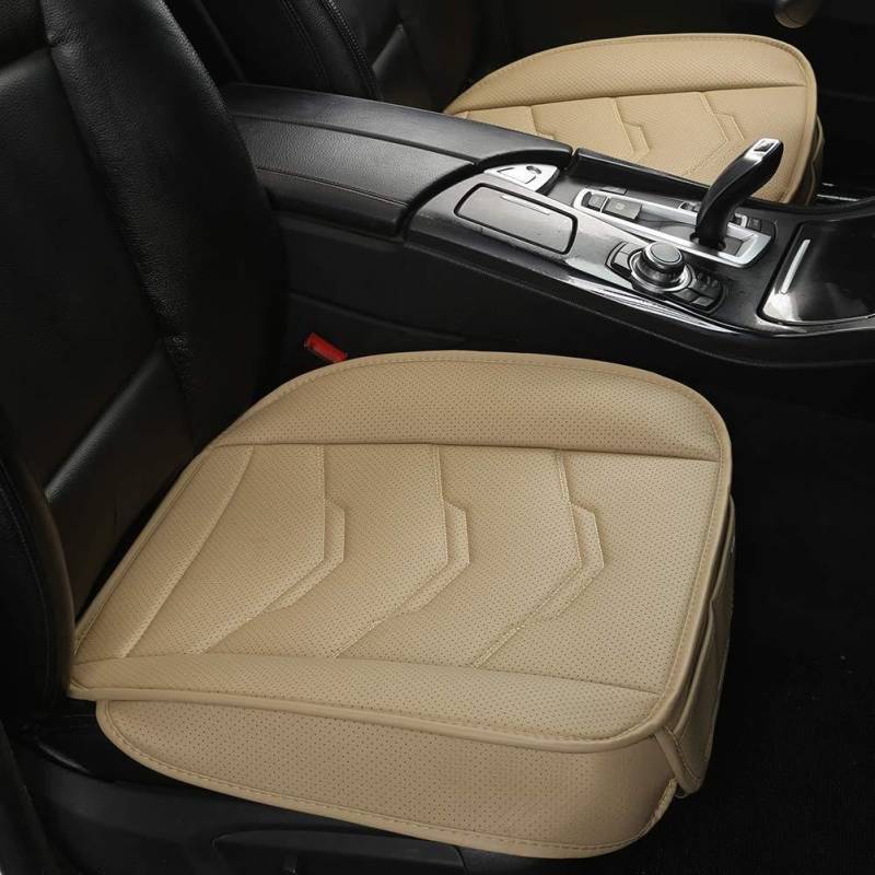 GIANT PANDA 2er-Pack Autositzbezüge für die Vordersitze, Polstermattenfüllung, atmungsaktive Bambuskohle, Sitzbezug aus PU-Leder für SUV, Autos, 54,5 x 53,2 cm (Beige, 2er-Pack, universell) von GIANT PANDA