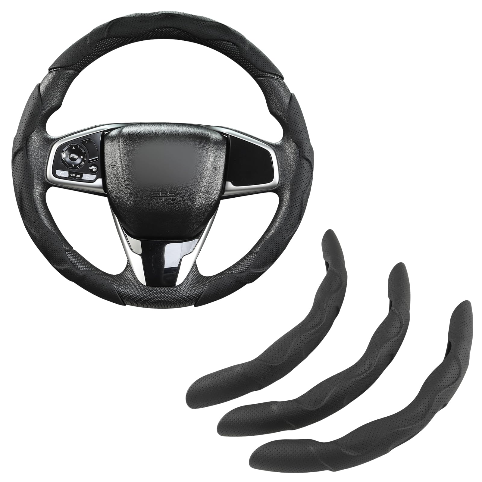 GIANT PANDA Leder Lenkradbezug,Auto Zubehör Innenraum,3 teilig Lenkrad Abdeckung Universal für 99% Auto,SUV,Lastwagen(Schwarz) von GIANT PANDA