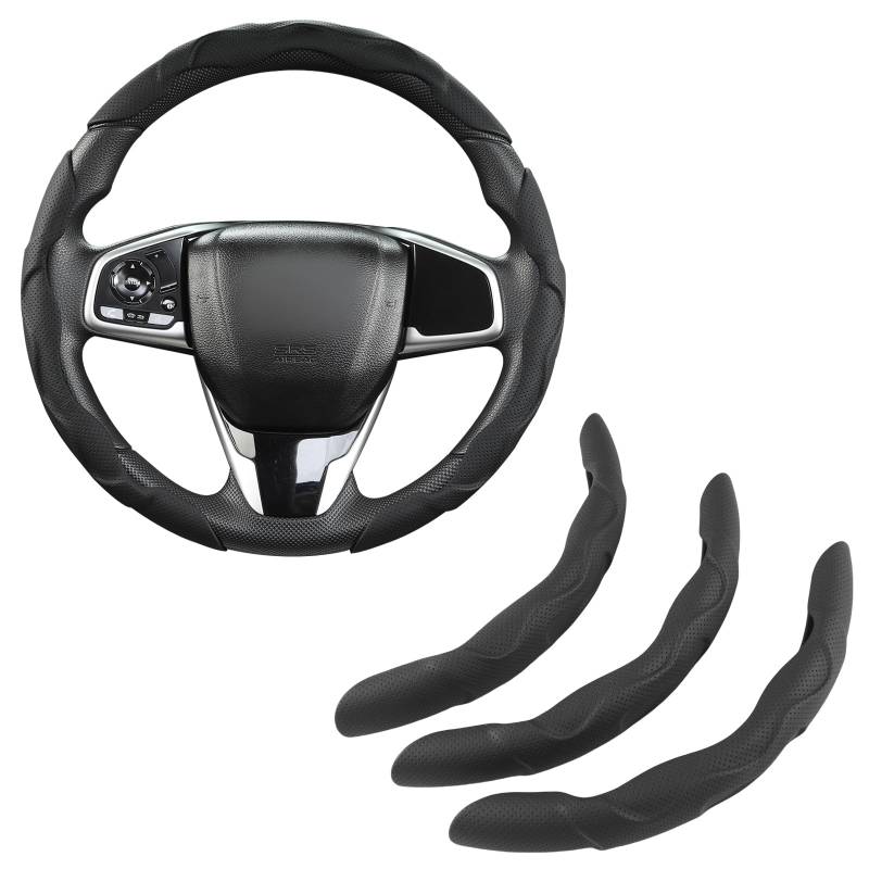 GIANT PANDA Leder Lenkradbezug,Auto Zubehör Innenraum,3 teilig Lenkrad Abdeckung Universal für 99% Auto,SUV,Lastwagen(Schwarz) von GIANT PANDA