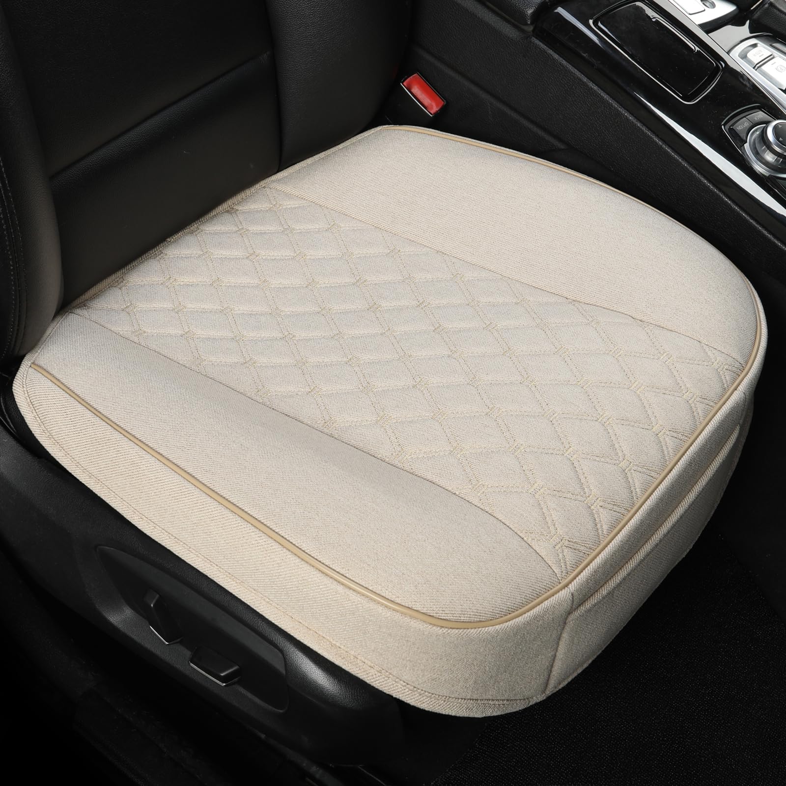 GIANT PANDA Leinen-Autositzbezug, Schutz, rutschfeste Unterseite, passend für 95% Aller Fahrzeuge, um die Unterseite gewickelt, Rautenmuster (Beige, 2 Stück) von GIANT PANDA