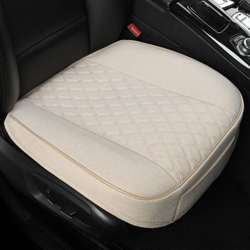GIANT PANDA Leinen-Autositzbezug, Schutz, rutschfeste Unterseite, passend für 95% Aller Fahrzeuge, um die Unterseite gewickelt, Rautenmuster (Beige, 2 Stück) von GIANT PANDA