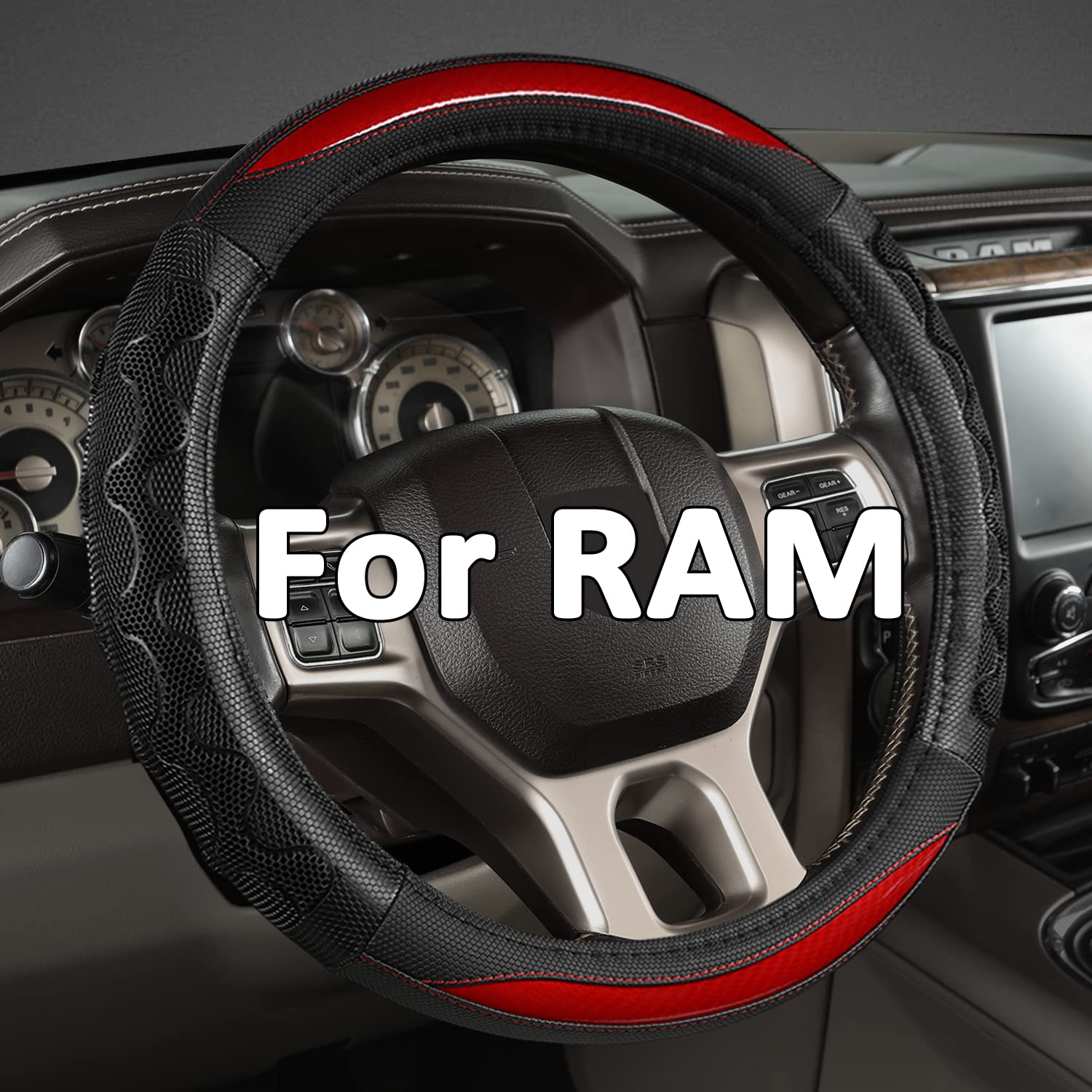 GIANT PANDA Lenkradbezug für Dodge Ram 1500 – Auto-Lenkradbezug für Dodge Ram 2500 3500 – Rot von GIANT PANDA