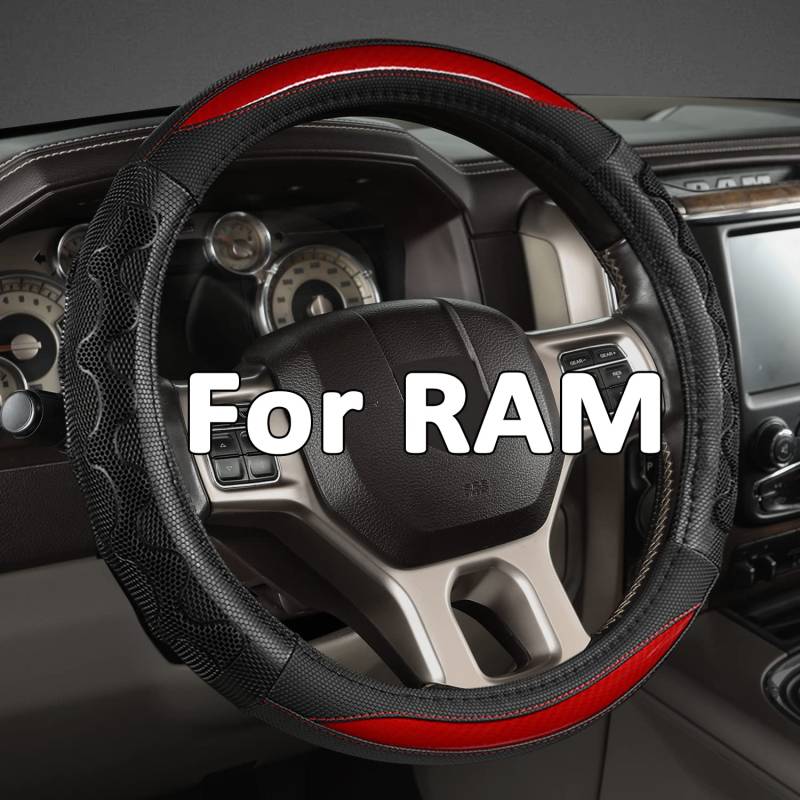 GIANT PANDA Lenkradbezug für Dodge Ram 1500 – Auto-Lenkradabdeckungen für Dodge Ram 2500 3500 15,5-16 Zoll – Rot von GIANT PANDA