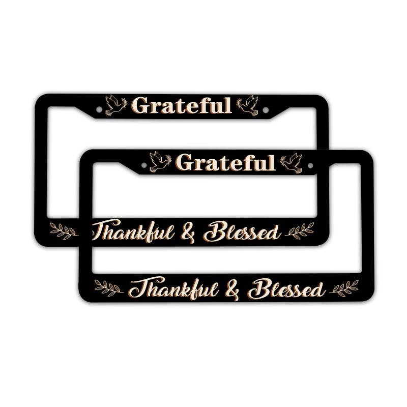 2 x Grateful Thankful Blessed Nummernschildrahmen – christliches Autozubehör für Nummernschild-Dekoration für vorne und hinten, 2 Löcher von GIITSRIZ