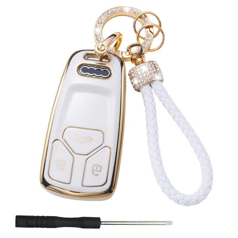 GIONAR Autoschlüssel Hülle Passend für Audi A4 B9 A5 A4L A6L A8 Q7 Q5 TT TTS S4 S5 RS4 RS5, mit Schlüsselband, 3 Tasten TPU Audi Schlüsselhülle + Lederanhänger Schlüsselanhänger mit Schlüsselband von GIONAR