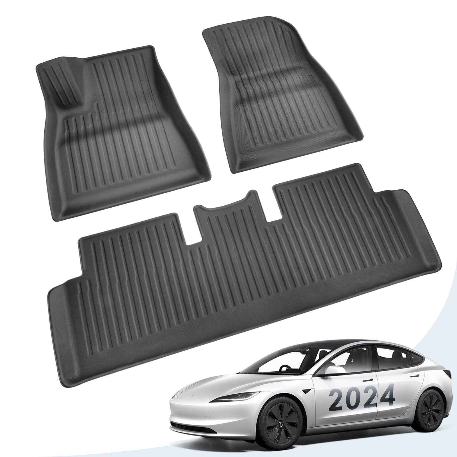 GIUD Fußmatten Auto für Tesla Model 3 2024 2025, Tesla Model 3 Highland Autoteppich aus TPE Rutschfestem und Wasserdichtem, leicht zu reinigen, Kratzfest Automatten - Schwarz (3 Stück) von GIUD