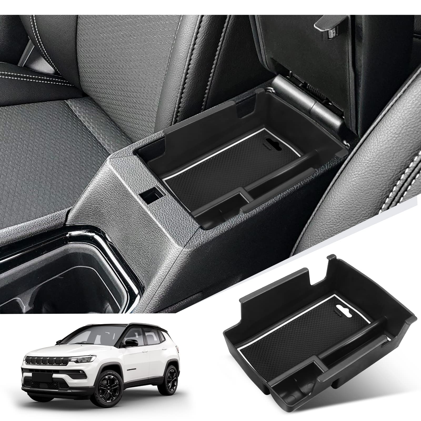 GIUD Kompatibel mit Jeep Compass 2021 2022 Mittelkonsole Organizer Armlehnenablage Tablett Armlehne Aufbewahrungsbox Jeep Compass 2021 Zubehör(Weiß) von GIUD