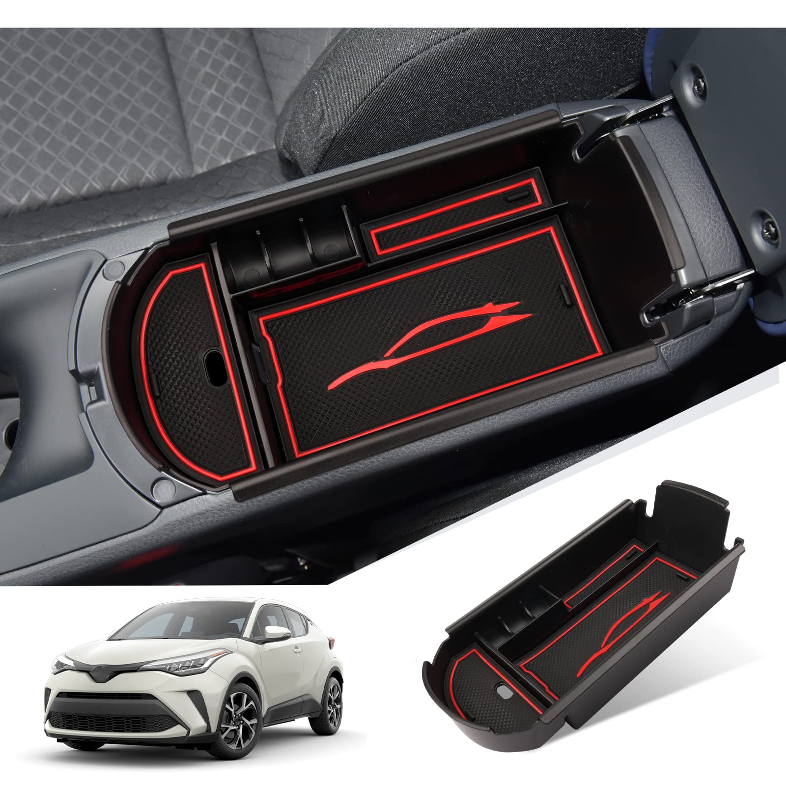 GIUD Kompatibel mit Toyota C-HR 2016-2023 Mittelkonsole Organizer Armlehnenablage Tablett Armlehne Aufbewahrungsbox Toyota C-HR Zubehör(Rot) von GIUD