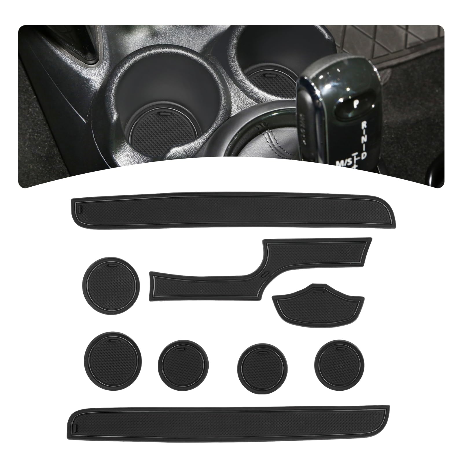 GIUD Mini Cooper F56 2015-2023 (2 Türen) Anti-Rutsch-Matte, staubdicht, für Mittelkonsole, Getränkehalter, Mini Cooper F56 Zubehör (schwarz) von GIUD
