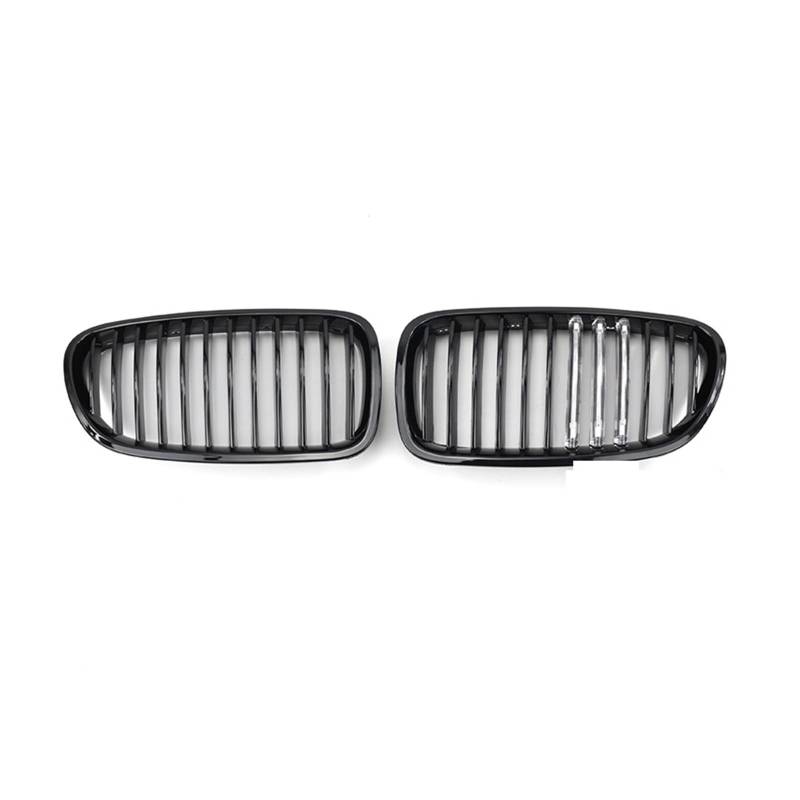 2 STÜCKE Schwarz glänzender Mittelgitter-Kühlergrill for die vordere Fahrzeugfront, horizontaler einzeiliger Gittergrill, dreifarbige LED, kompatibel mit BMW 5er F10 F18 2010-2017 von GKALSUEGE