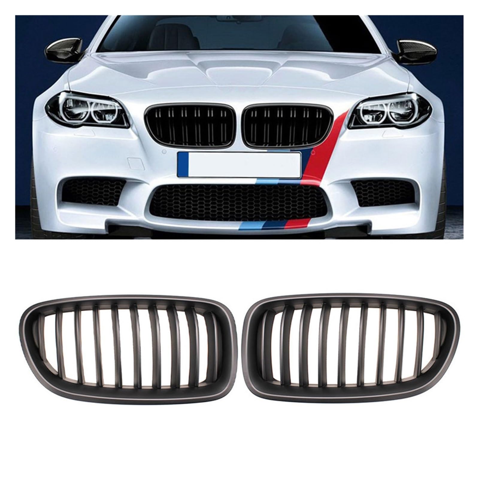 Auto-Nierengrill in Schwarz glänzend, Doppellamellen-Renngrill, kompatibel mit BMW 5er F10 F11 F18 520d 530d 540i 2010–2017, Ersatzteil(Single Line) von GKALSUEGE