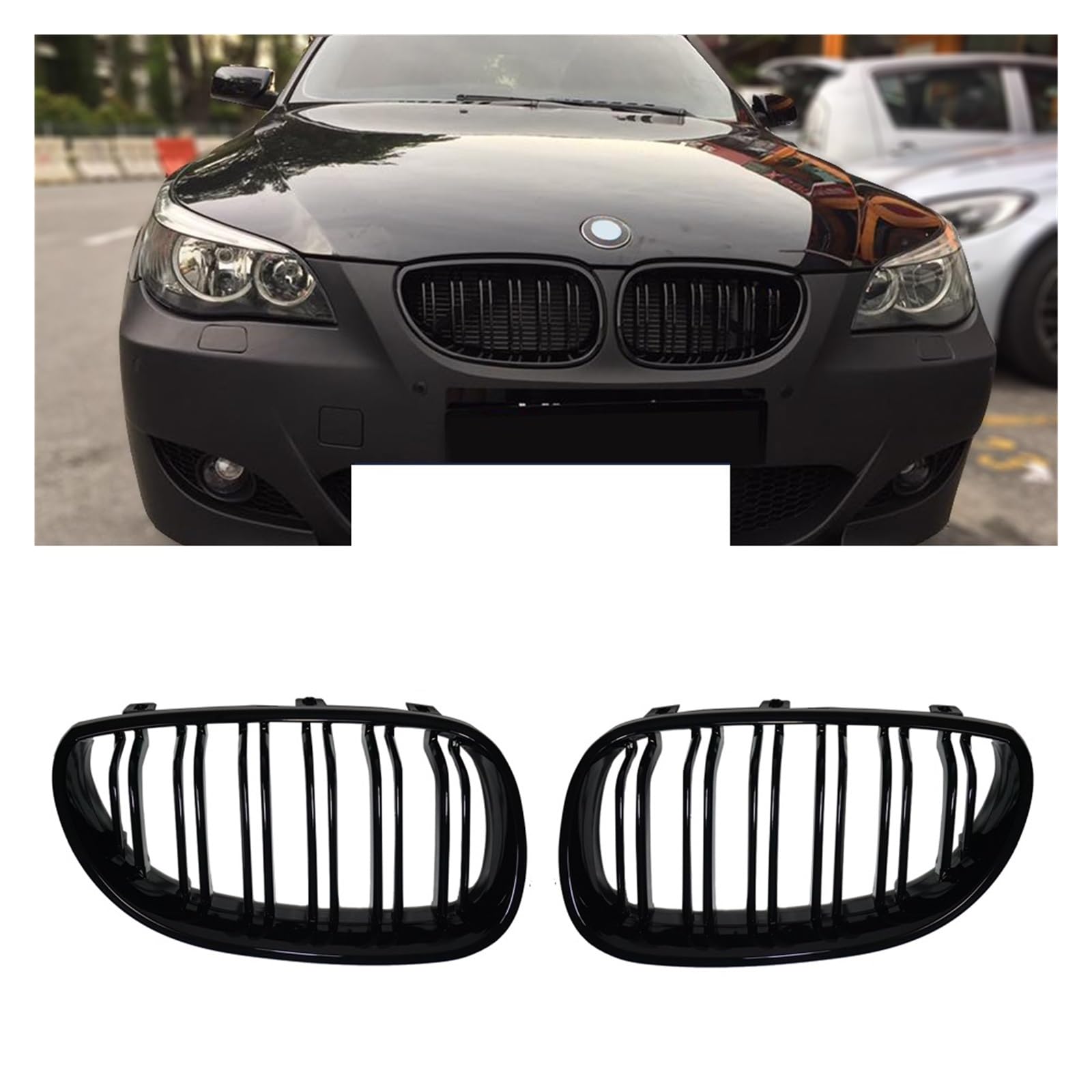 Auto-Nierengrills vorn, Renngrill, kompatibel mit BMW E60 E61 5er-Reihe M5 520I 535I 550I 2004–2009, Dual Line, Doppellamelle, Auto-Styling Auto-Nierengrills vorn, Renngrill, kompatibel mit BMW E60 E61 5er-Reihe M5 520I 535I 550I 2004–2009, Dual Line, Doppellamelle, Auto-Styling von GKALSUEGE