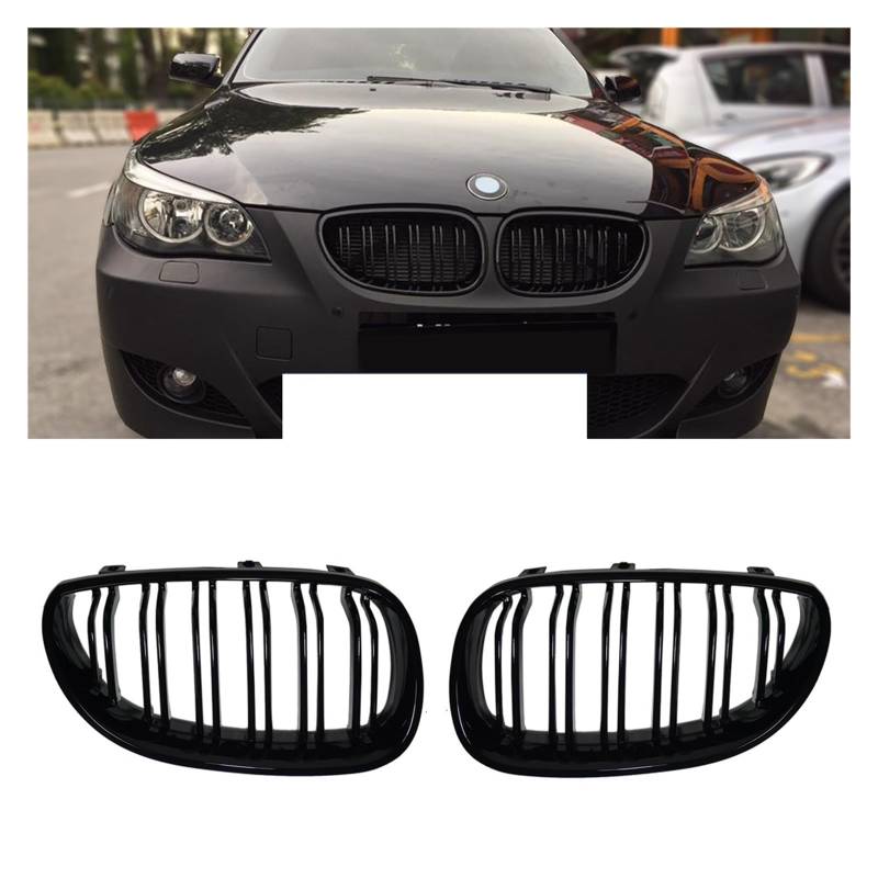 Auto-Nierengrills vorn, Renngrill, kompatibel mit BMW E60 E61 5er-Reihe M5 520I 535I 550I 2004–2009, Dual Line, Doppellamelle, Auto-Styling von GKALSUEGE