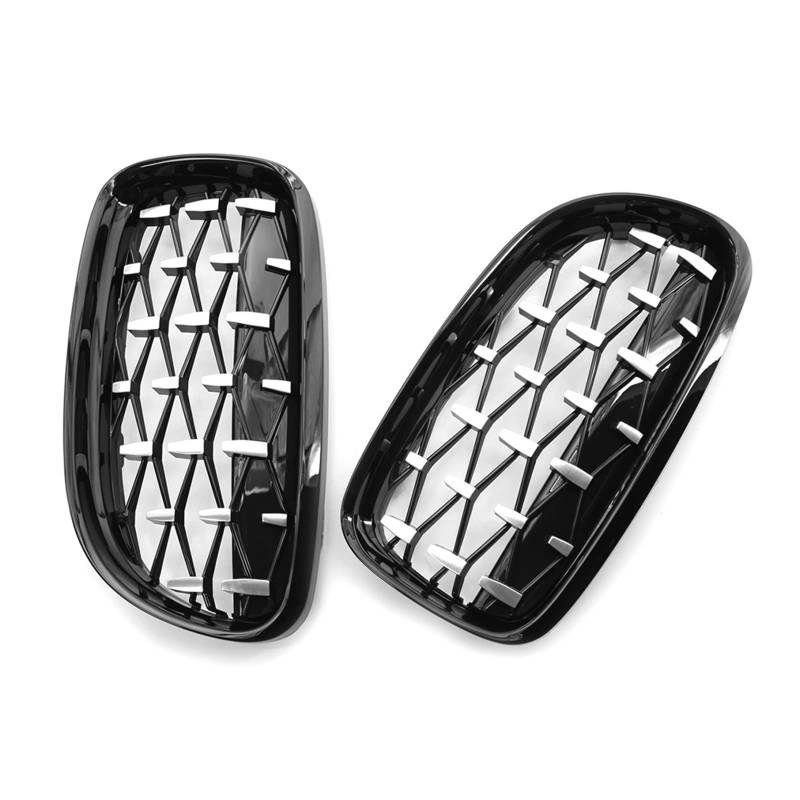 Links und rechts verchromter schwarzer Diamant-Nierengrill mit Doppellamelle im Sport-Stil, schwarz glänzend, kompatibel mit BMW E90 E91 3er-Facelift von GKALSUEGE
