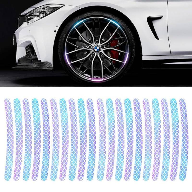20 Stück Auto-Starke reflektierende Streifen-Aufkleber 7 Farben reflektierende Aufkleber Auto-Radnaben-reflektierende Aufkleber universell für Auto,LKW,Motorrad,Fahrrad (Diamantstreifen) von GKKBUFF