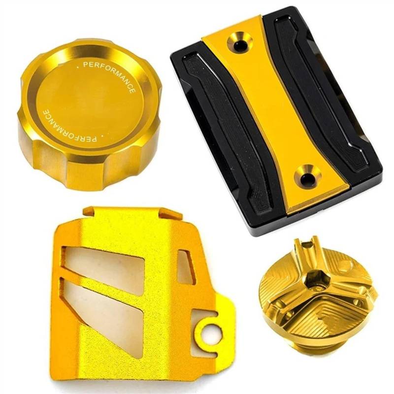 GKQRKVNM Kompatibel Mit MT-07 Für FZ-07 2014 2015 2016 2017 2018 2019 2020 2021 2022 2023 2024 Motorrad Vorne Hinten Bremsflüssigkeitsbehälterdeckel Motoröldeckel(4-Gold) von GKQRKVNM