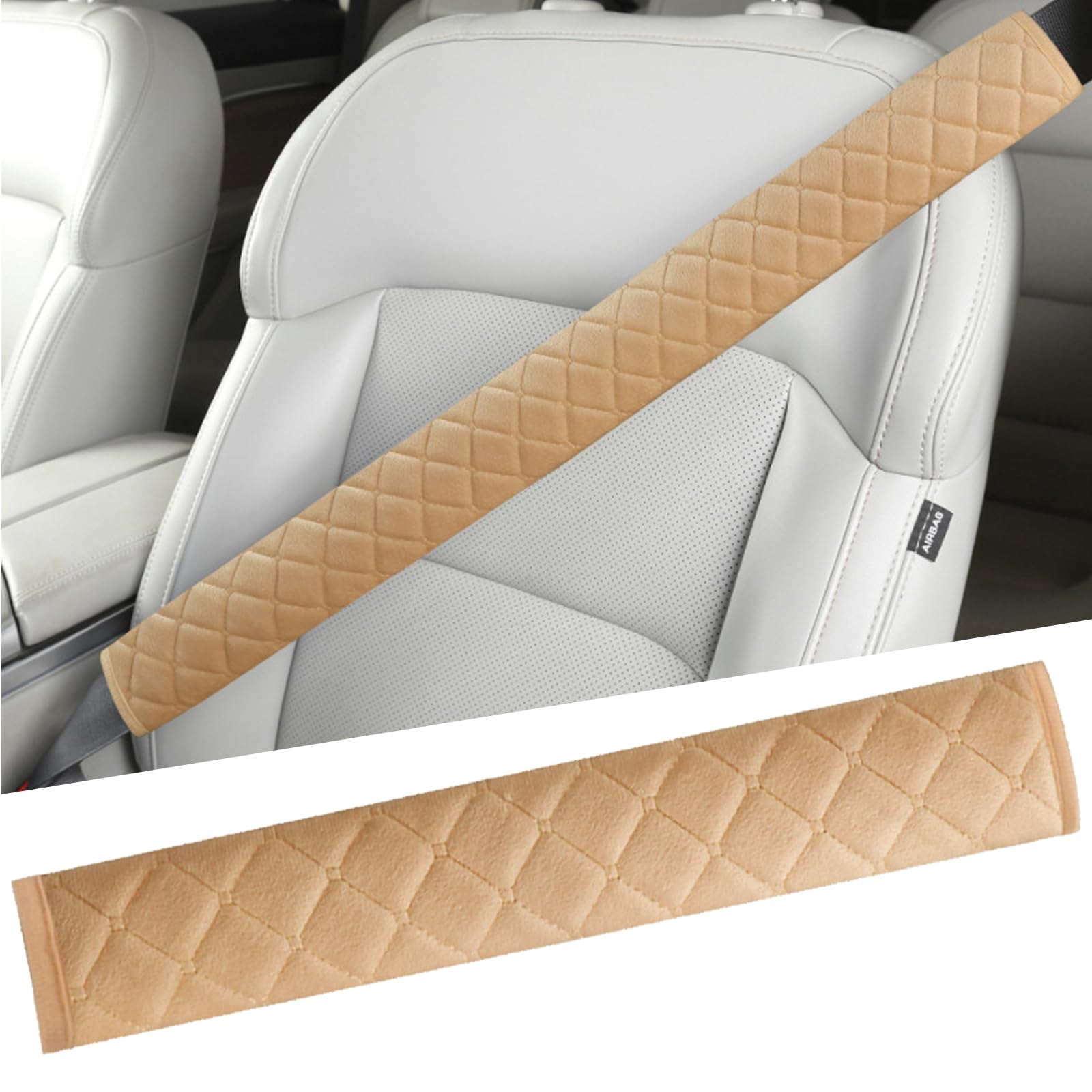 GKmow Auto-Sicherheitsgurte, 64 cm, Kristallsamt, Anti-Brasion-Schutzhülle, Vierjahreszeiten-Schutzpolster für Schulter, Nacken, Brust, universelles dekoratives Zubehör für die meisten Autos (beige) GKmow Auto-Sicherheitsgurte, 64 cm, Kristallsamt, Anti-Brasion-Schutzhülle, Vierjahreszeiten-Schutzpolster für Schulter, Nacken, Brust, universelles dekoratives Zubehör für die meisten Autos (beige) von GKmow
