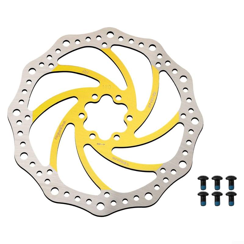 GLFLOW 160 Scheibenbremse für Rotor, innovatives Hohlkanten-Design, schwimmende Bremsen für Rotorräder, passend für Standardgröße von 203 mm, 6-Bolzen Wärmeableitung, Edelstahl für lange Distanz (Gelb von GLFLOW