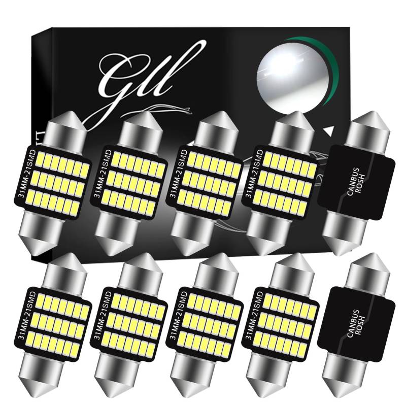 GLL 10 Stück 31MM Soffitte Glühbirnen 12V Weiße Innenraumleuchten 150 Lumen 6500K 2W von GLL