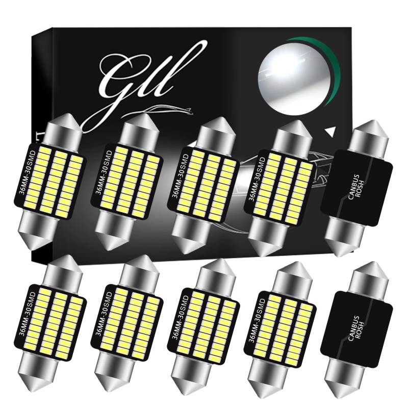 GLL 10 Stück 36MM Soffitte Glühbirnen 12V Weiße Innenraumleuchten 200 Lumen 6500K 2W von GLL