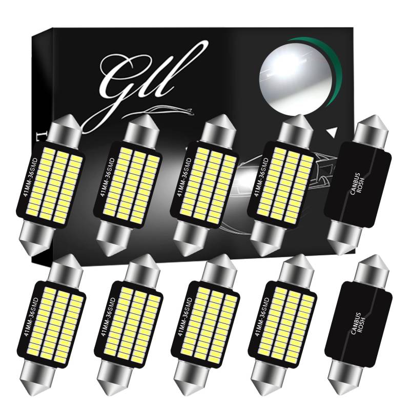 GLL 10 Stück 41MM Soffitte Glühbirnen 12V Weiße Innenraumleuchten 250 Lumen 6500K 2W von GLL
