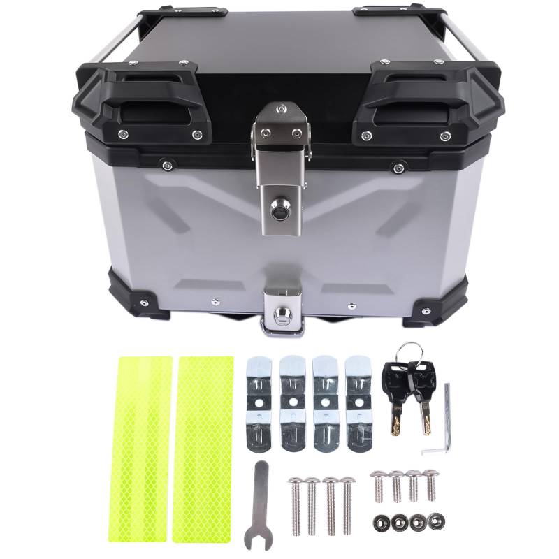 GLOSSY AUTO PARTS 45L Silber Motorrad Aluminium Top Case Tour Schwanz Box Gepäck wasserdichte Heckbox Motorrad Kofferraum von GLOSSY AUTO PARTS