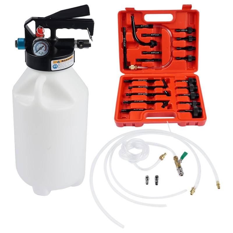 Getriebeöl Einfüllgerät 8L mit 20 ATF Adaptern - Universales Ölwechsel-Set inkl. Pneumatikmodus & Befüllwerkzeug von GLOSSY AUTO PARTS