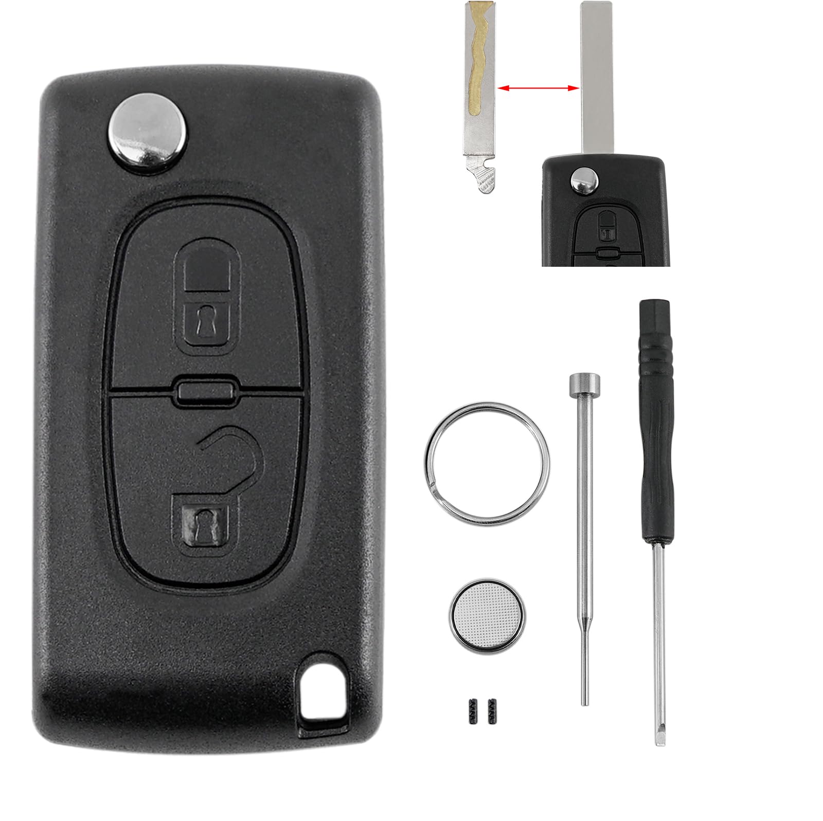 2 Tasten Auto Schlüssel Gehäuse für Peugeot 406 407 408 307 107 207 und Citroen C-Triomphe C-Quatre C2 C3 C4 C5 Batterie CR1620 Pin-Entfernungswerkzeug 2 Tasten Auto Schlüssel Gehäuse für Peugeot 406 407 408 307 107 207 und Citroen C-Triomphe C-Quatre C2 C3 C4 C5 Batterie CR1620 Pin-Entfernungswerkzeug von GLOUVDEYZ