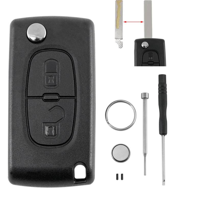 2 Tasten Auto Schlüssel Gehäuse für Peugeot 406 407 408 307 107 207 und Citroen C-Triomphe C-Quatre C2 C3 C4 C5 Batterie CR1620 Pin-Entfernungswerkzeug von GLOUVDEYZ