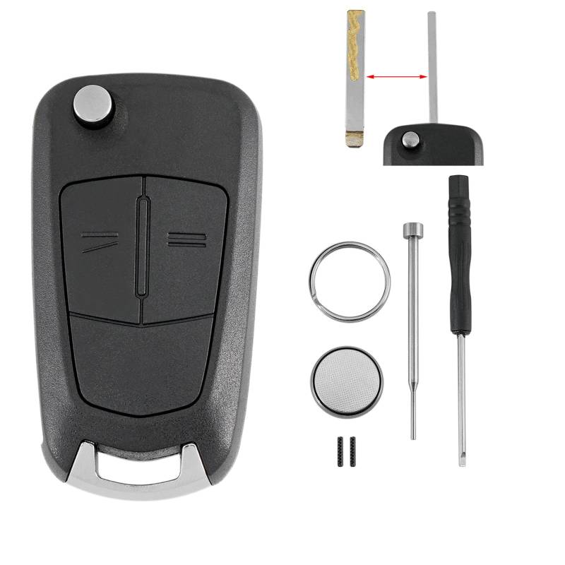2 Tasten Autoschlüssel Gehäuse für Vauxhall OPEL Astra H Zafira B Corsa D Meriva B Vectra C SIGNUM mit Batterie CR2032 und Pin-Entfernungswerkzeug Schraubendreher Schlüsselring von GLOUVDEYZ