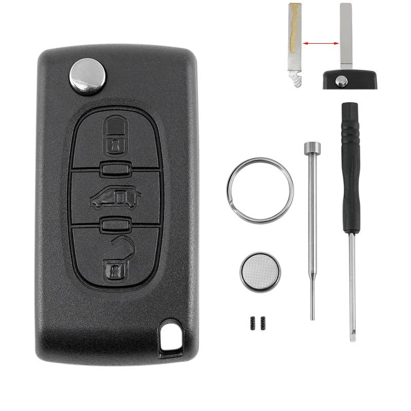 CE0523 3 Tasten Auto Schlüssel Gehäuse für Citroen Berlingo B9 mit Batterie CR1620 und Pin-Entfernungswerkzeug Schraubendreher Schlüsselring von GLOUVDEYZ