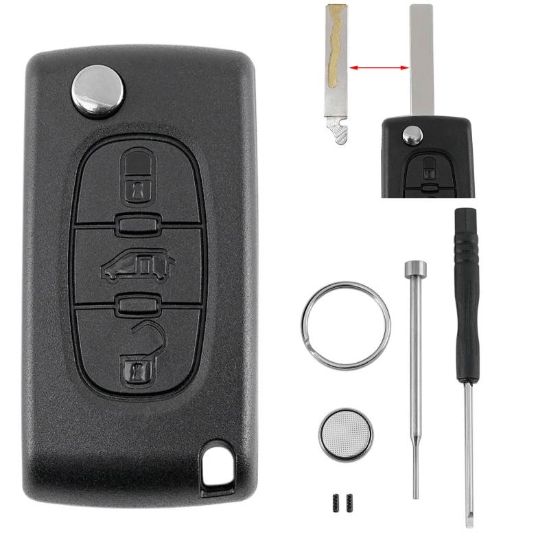 3 Tasten Auto Schlüssel Gehäuse für Citroen Berlingo Van Dispatch Van Peugeot Expert Van Partner Van FIAT Scudo Toyota ProAce Batterie CR1620 Pin-Entfernungswerkzeug von GLOUVDEYZ